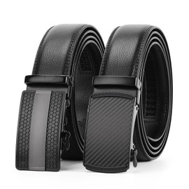 WERFORU Men's Ratchet Belts, 2 Pack Leather Belts for Men Dress and Casual with Automatic Buckle