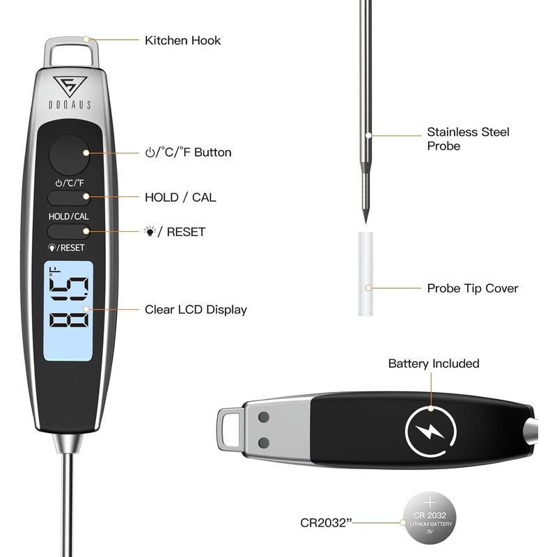 DOQAUS Instant Read Food Thermometer with Backlight LCD Screen, Digital