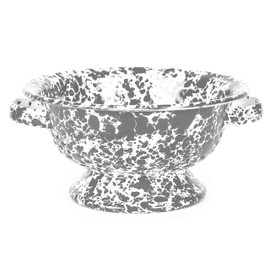 Enamelware Berry Colander, 1 quart, Grey/White Splatter