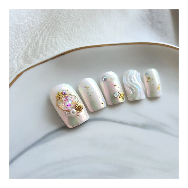 Pink powder beach ball handmade nail tips - Long Square
