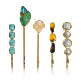 BRBASAP 5PCS Decorative Hair Clips Vintage Inspired Mixed Stones Pins Hair Accessories for Women Antique Style 1920s Jewel Pin for Wedding Guest Dark Hair Clips