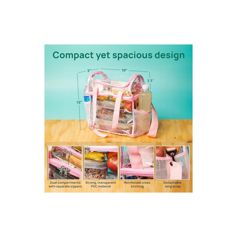 Transparent Lunch bag, stadium-approved, Heavy Duty, Large Lunch Tote for