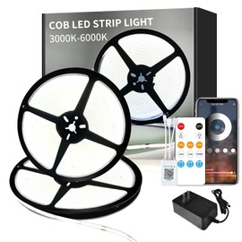 Yeewhale 100ft COB LED Strip Lights 6000K White Dimmable DC 24V Flexible LED Tape Light for Bedroom, with Remote and app Control LED Light Strip,for DIY Home Decoration