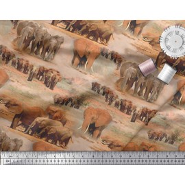 Soimoi Cotton Cambric Fabric tree & elephant Animal Print Sewing Fabric metre 56 Inch Wide