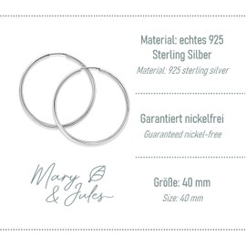 Mary & Jules Silver hoop earrings made of recycled silver - simple women's earrings silver hoop earrings made of 925 sterling silver, stud earrings for women and girls, skin-friendly, Sterling Silver