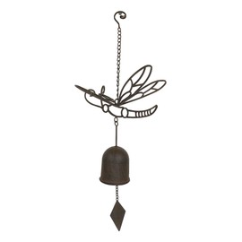 Ebros Gift Rustic Bronze Patina Cast Iron Beautiful Cottage Garden Dragonfly Bell Wind Chime Hanging Mobile Pool Patio Garden Decor Dragonflies Feng Shui Symbol of Happiness and New Beginnings