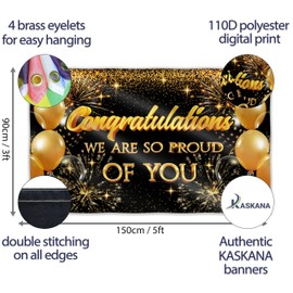 Congratulations Banner for Prom - Congratulations Decorations - Well Done - We Are So Proud of You - 5x3ft (Black and Gold)