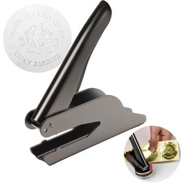 Book Embosser Handle: for 40MM Diameter Stamp Size, Book Embosser for Books, envelopes, Cards, Stickers, Book Stamp Embosser with 10 Stickers (Blossoming Wonder (Black)