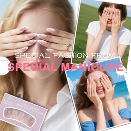 Ao Yee ZGL Blue and White Press-On French Almond Short Medium Tip Pink Nails with Glue Nail File 12 Sizes - 24 Pieces Black and White French False Nails for Women and Teen Girls