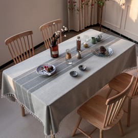 Deep Dream Tablecloth, Embroidered Waterproof Table Cloth Cotton Linen Wrinkle Free Anti-Fading Tablecloths Washable Dust-Proof Table Cover for Kitchen Dinning Party Christmas, 55 x 70 Inch - New Gray