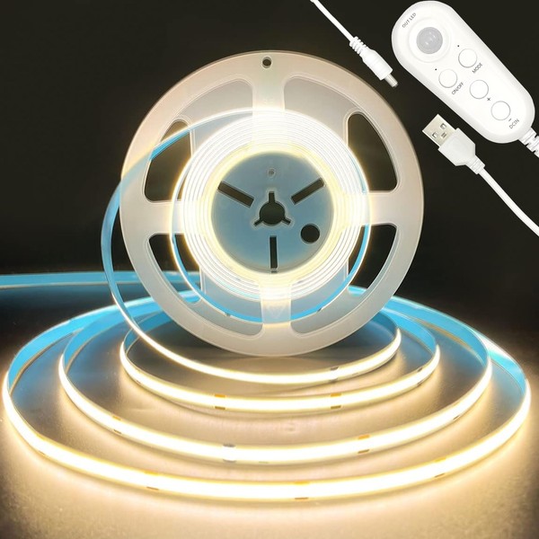 Clearhill 5V USB Motion Sensor Dimmable Flexible LED Strip Lights,6.56FT/2M,Warm