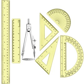 Zonon 1 Set Plastic Geometry Math Set Includes Drawing Compass, 6 Inch 4 Inch Protractor, 45/60 Degree Triangle Rulers 12 Inch 6 Inch Math Ruler Transparent for Office Supplies(Yellow)