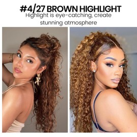 ALHER Long Deep Part 2x6 Closure Water Wave Honey Blonde Highlight 16 Inch, Ombre Brown and Blond Wet and Wavy 2x6 Kim K Lace Closure Pre Plucked With Baby Hair, #P4/27 Color Real Human Hair Closure