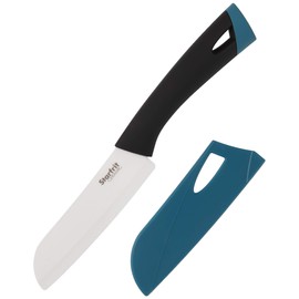 Starfrit 093872-003-NEW1 5" Ceramic Santoku Knife with Protective Sheath, White/Black, One Size