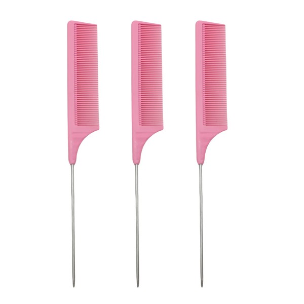 3 Pcs Hair Comb,Anti-Static Tail Comb,Carbon Fibre Metal Comb Pin