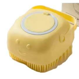Pet Bath Massage Brush Puppy Dog Cat Grooming Soft soap dispensing (YELLOW)