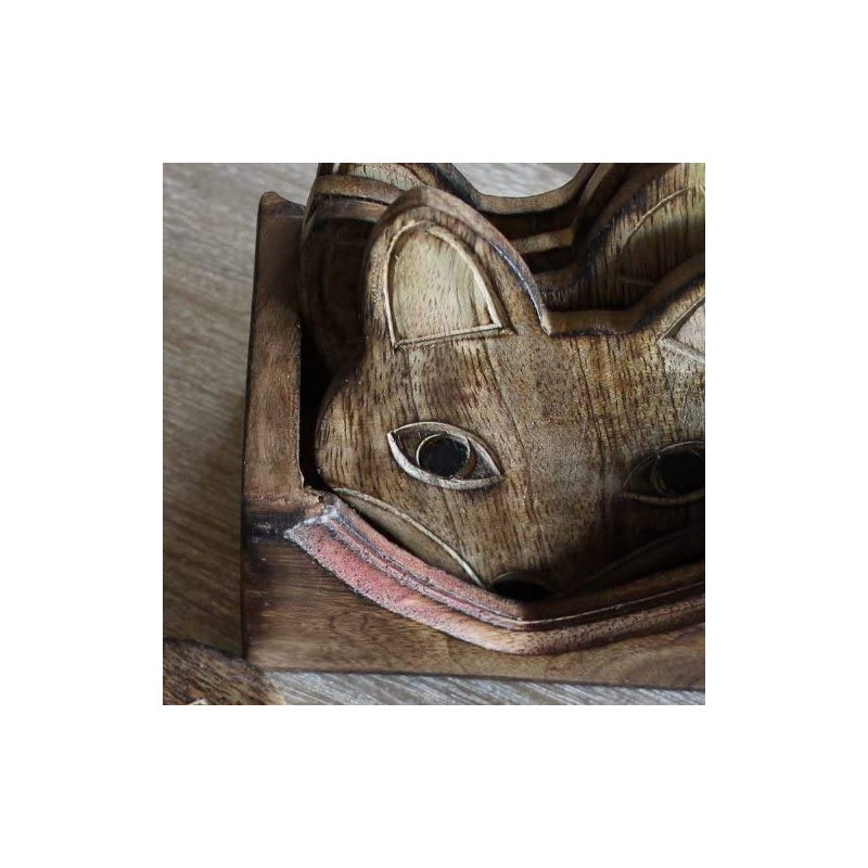 Indus Lifespace Set of 6 Wooden Fox Coasters in Wooden