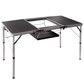 REDCAMP 4 Foot Folding Grill Table for Outside with Adjustable Stove Stand, Lightweight Portable Outdoor BBQ Table for Picnic Camping Cooking, Black 48 x 24inches