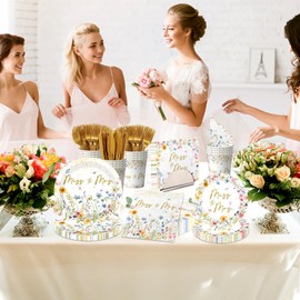 Floral Bridal Shower Decorations - 144Pcs Miss to Mrs Paper Plates and Napkins Spring Wildflower Wedding Tableware Set