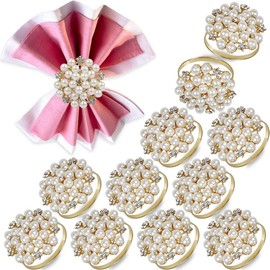 Elegant Pearl Napkin Rings Set of 12, Napkin Holder Ring Metal Buckles for Table Decoration on Thanksgiving Christmas Valentine's Day Wedding White Pearl Sparkling Rhinestones