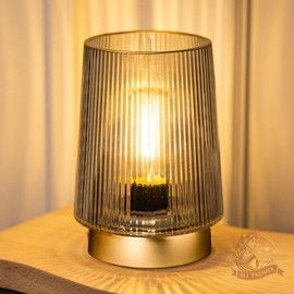 MJ PREMIER Battery Operated Lamps with Timer Cordless Table Lamp LED Battery Powered Small Lamps Glass Lamp for Home Decor Entryway, Bedroom, Bathroom(Grey)