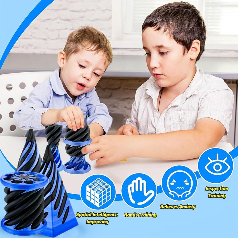 REYOK 3PCS Blue Impossible Cone Pyramid,Spiral Cone Fidget Toy,3D Printed