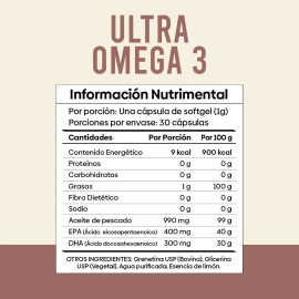 Pack 3 Frascos Ultra Omega 3 Nutrientes Vidalabs México 300 DHA Y 400 EPA