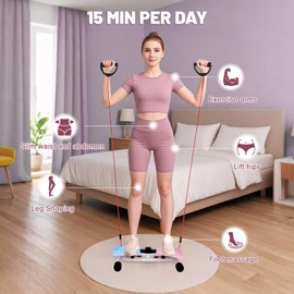 Waist Twisting Machine with LCD Display, Ab Twister Board with 330 lbs Capacity, Waist Twister for Abs, Arms, Hips & Legs Workout, Includes Resistance Bands & Grip Socks (Pink & Blue)