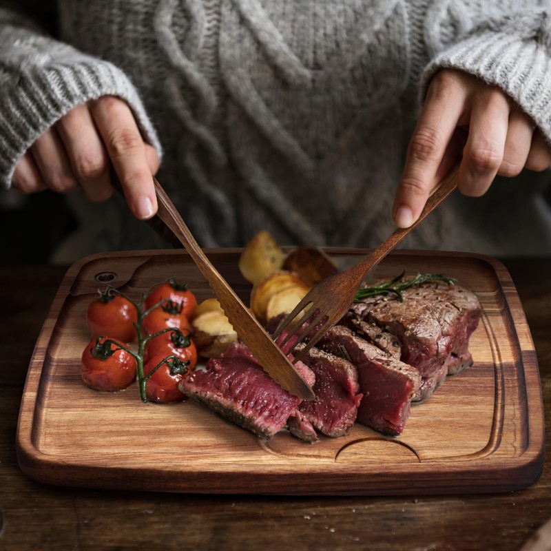 Hushee 16 Pcs Acacia Wooden Steak Plates Board Serving Tableware