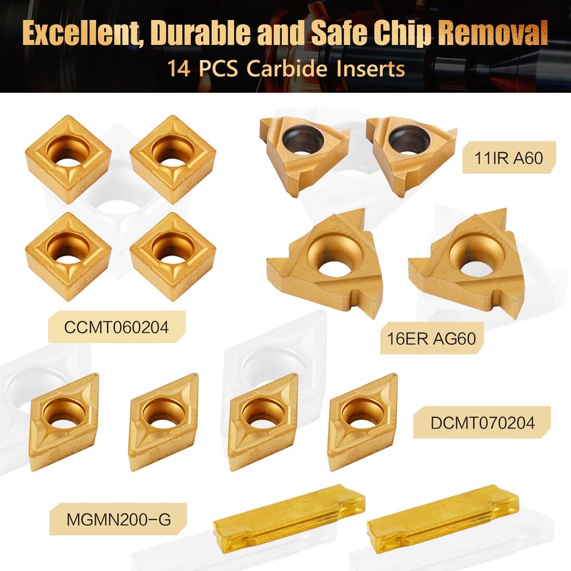 CHAWNIAO Indexable Lathe Turning Tool 21Pcs Kit 1/2" (12mm) Shank,