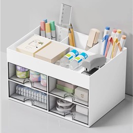 Tumosando Desk Organizer with 4 Drawers, Stationery Storage, Multi-functional, Small Items, Drawers, Tabletop, No Assembly Required, Pen Holder, Large Capacity, Easy to Use, Desktop Storage, Remote Control, Stationery, Cosmetics Storage, Stylish