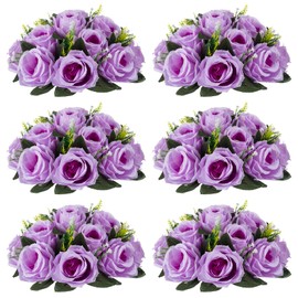 NUPTIO Artificial Flower Centrepieces for Tables - 6 Pcs Lilac Fake Flowers Roses Balls 9.5in Diameter - Silk Faux Rose Arrangement for Wedding Party Centerpiece Table Decor