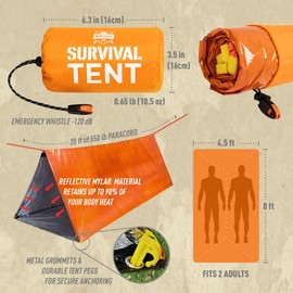 Monterra Emergency Tent, 2 Person Survival Shelter, Thermal Mylar, Waterproof, Outdoor Camping Gear and Equipment, Survival Kits, Compact Bivvy Tarp, Includes Paracord and Accessories. (Orange 2 Pack)
