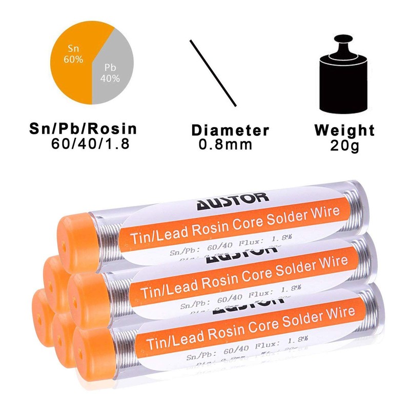AUSTOR 6 Pack 60-40 Rosin Core Solder, Solder Wire Tin