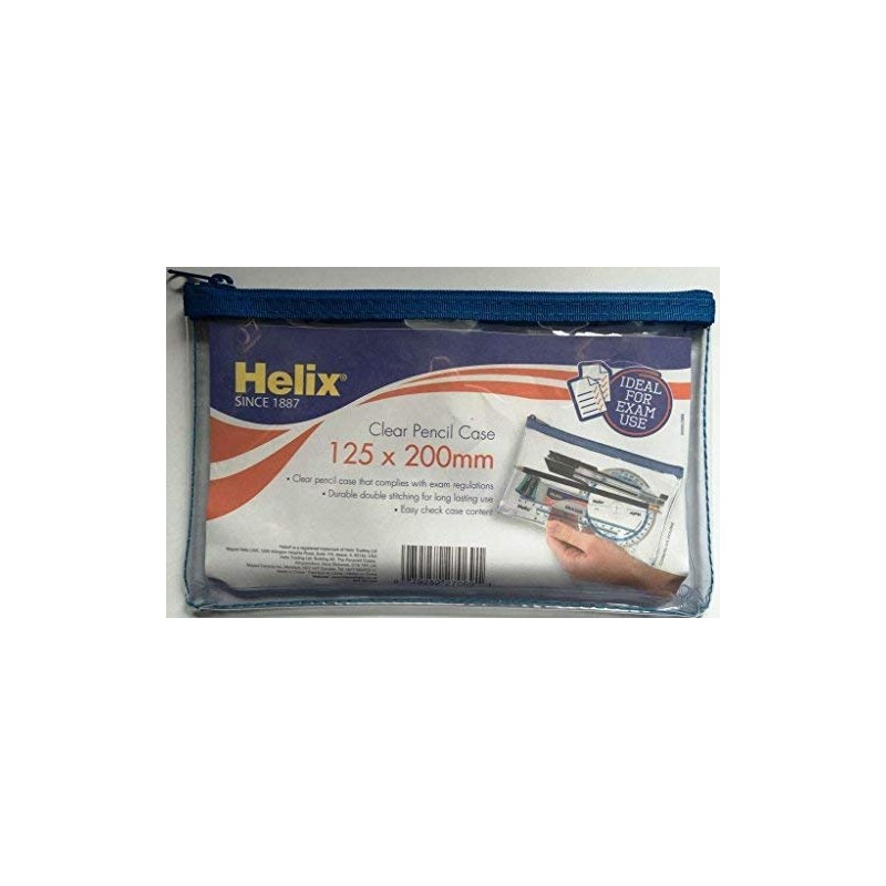 HELIX CLEAR EXAM PENCIL CASE ASSORTED COLOURED ZIPS TRANSPARENT 203