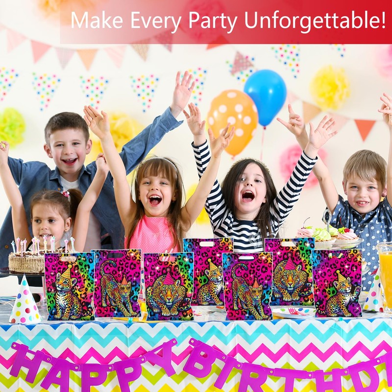 Falueqg 50 Pcs Rainbow Cheetah Leopard Goodie Candy Bags Party