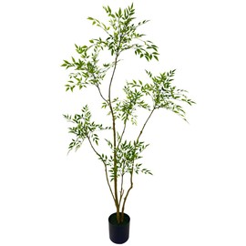 Artificial Nandina Domestica Tree, 6 ft Tall Indoor Plant, Potted Faux Greenery with Natural Stems