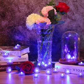 HL Submersible LED Light,Blue Small LED Light,100 Hours Waterproof Flameless Led Lights Battery Powered for Wedding Home Vase Festival Party Decoration 12pcs (Built-in 24 Batteries)