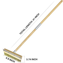 LRUI Pizza Oven Brush with Scraper,41-Inch Long Wood Handle Brass Bristles,Outdoor Pizza Oven Brush.