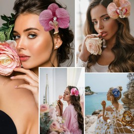 ZHUIGUANGZE 6 Pieces Hawaiian Flower Hair Clips Tropical Orchid Butterfly Bohemian Hair Pins with Artificial Flowers Hair Barrettes Hair Accessories for Women Beach Summer Vacation Party