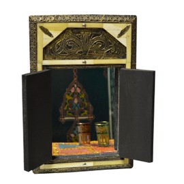 Treasures Of Morocco Moroccan Mirrors Handmade Hanging Medium Camelbone and Wood Mirror with Doors