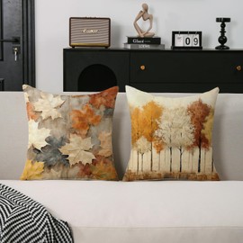 TAJWE Fall Pillow Covers 18x18 Set of 2 Autumn Leaves Thanksgiving Decorative Cushion Cases for Sofa Couch Home Decorations