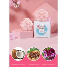 Sakura-Shaped Scented Botanical Bath Soap Duo (2x45g),Cherry Blossom Design,Silky Essential Oil Clean Toning Soap with Camellia Oil,Ultra-Moisturizing for Skin & Gifting