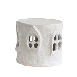 Creative Co-Op Handmade Paper Mache House, White Decorative Pedestal, Ivory