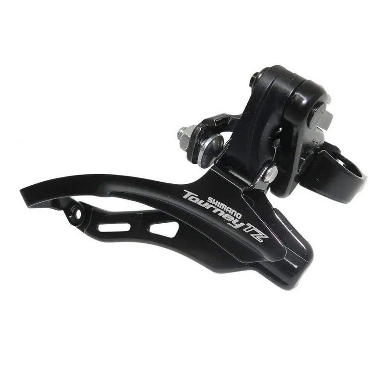 Shimano FD-TZ500 6-speed MTB front derailleur, down swing, top pull,