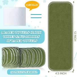 FuWeave 30 Pack Reusable Bidet Towels Washable Reusable Toilet Paper Bulk Paperless Towels Rolls Flannel Cotton Treadmill Towels Cloth Wipes Bathroom Napkins with Cardboard(Green, Classic)