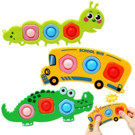 JoyPlus Pack of 3 Fidget Popper Sensory Toy from 1 Year, Pop It Bubble Fidget Toy for Toddlers, Montessori Autism Anti-Stress Travel Toy Gifts for 1 2 3 Years Boys Girls