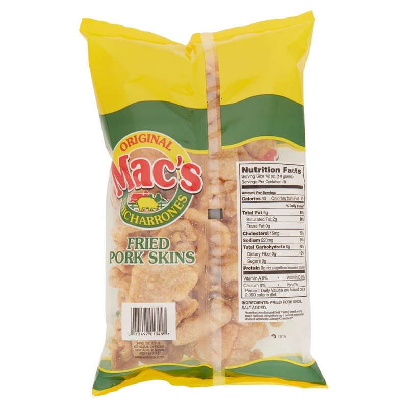 Mac’s Original Pork Skins - Low Carb, Keto Friendly Snack