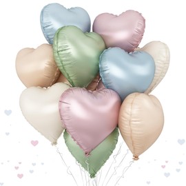 Pastel Colorful Heart Foil Balloons, 10PCS Matt Rainbow Heart Helium Balloons, 18Inch Assorted Colors Heart Shaped Mylar Balloons for Kids Birthday Valentines Wedding Bridal Baby Shower Easter