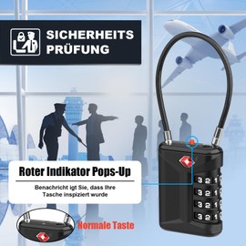 TSA Luggage Locks, [Opening Alarm Indicator] High Security 4-Digit Combination Lock with 14 cm Flexible Steel Rose, Backpack Travel Lock for Bag, Luggage Case, Cabinet - 2 Pack Black